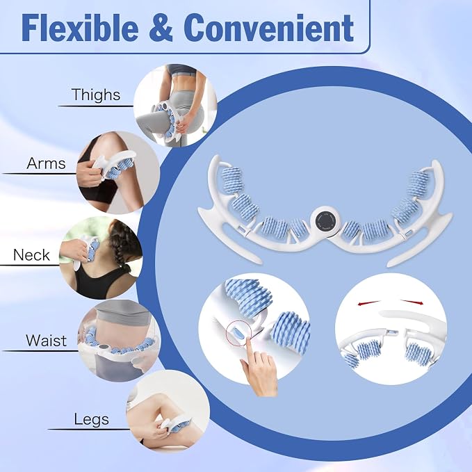 Cellulite Massage Tool Lymphatic Drainage Massager for Thighs & Legs & Buttocks, Anti Cellulite Roller with Detachable Handles Fascia Massage Tool for Contoured & Smoother Skin, White-Blue