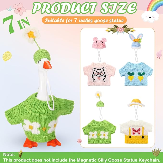 4 Set 7 Inch Mini Desk Goose Knitted Outfits Magnetic Goose Key Holder Multiple Colors Clothes for Magnetic Duck Statue Desk Key Holder Decor(Fresh)