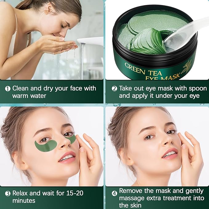 Tiepetly Under Eye Masks, Collagen Eye Mask, Green Tea Eye Patches for Puffy Eyes 60 pcs, Under Eye Patches for Dark Circles and Puffiness, Hydrating Eye Mask Skincare, Eye Gel Pads for Eye