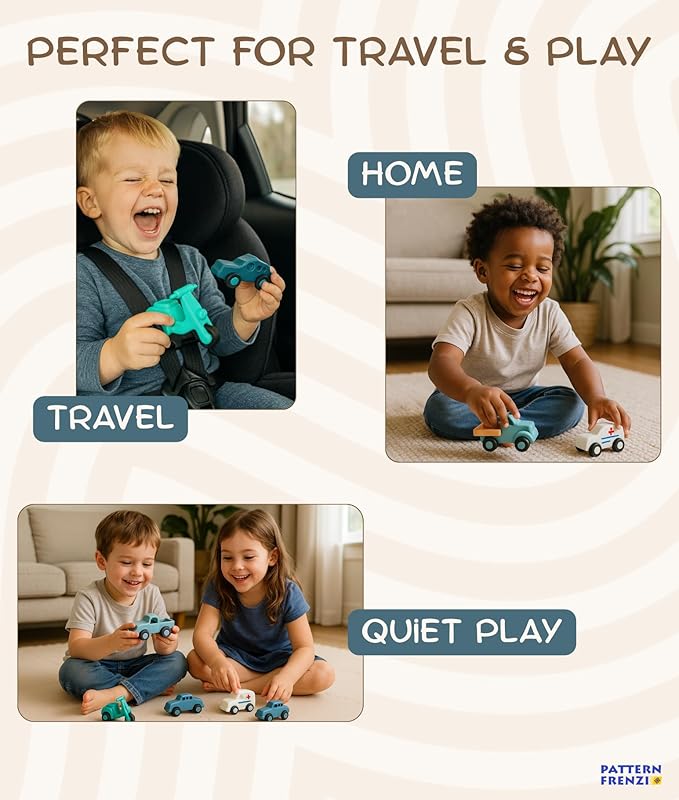 Silicone Toy Cars for Kids Ages 3+ – Soft, Safe Non-Toxic Silicone Cars with Smooth Rolling Wheels, Quiet Play 5-Piece Vehicle Set, Food Grade Silicone