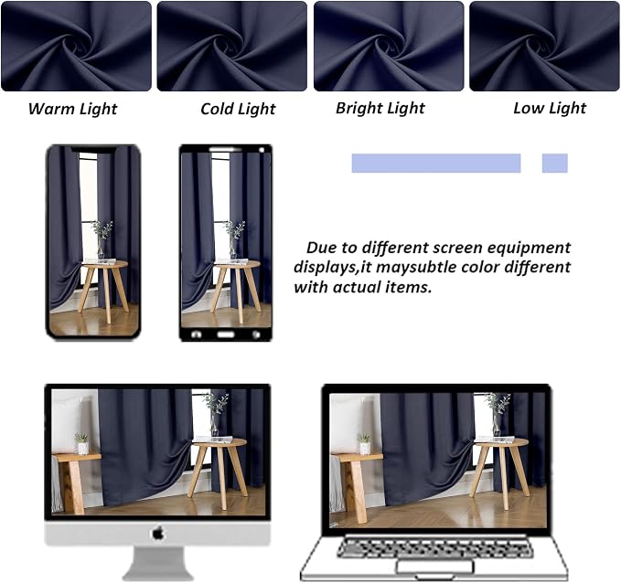 Simplebrand Ava Navy Blue Blackout Curtains for Bedroom 63 Inch Length 2 Panels Set, Solid Thermal Insulated Privacy Living Room Window Treatment Curtains Blackout Drapes, W50 x L63 Inch