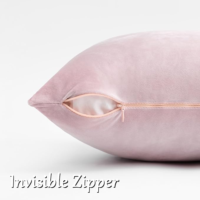 GIGIZAZA Sweet Lilac Velvet Throw Pillow Covers 16x16 Pack of 2 | Decorative Pink Pillows for Couch Sofa,280gsm Soft Textured Fabric,Modern Square Pillowcases,Luxury Cushion Covers