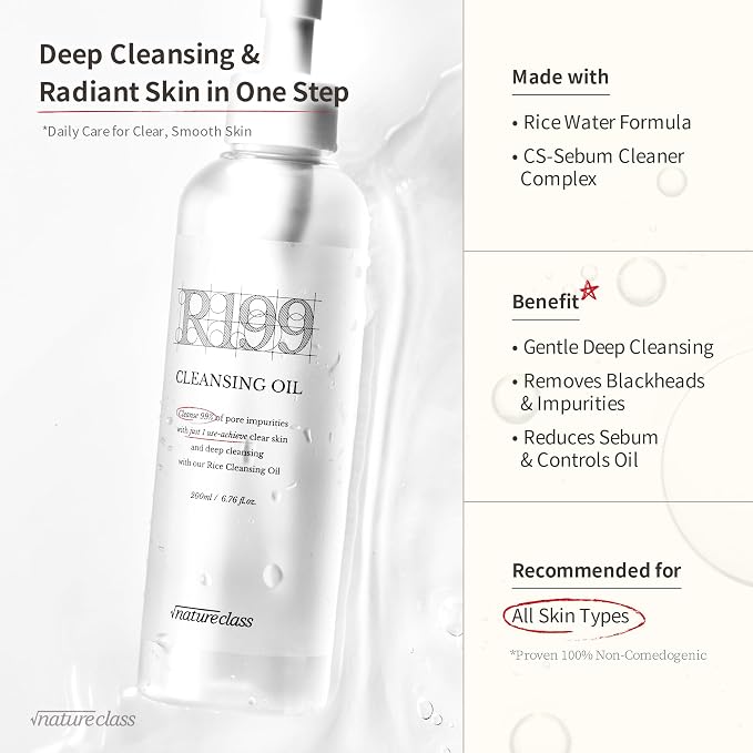 R199 Rice Cleansing Oil Face Cleanser Korean Skincare Makeup Remover Oil Cleanser for Face Blackhead Remover Pore Control Double Cleansing Sensitive Skin 6.76 fl oz