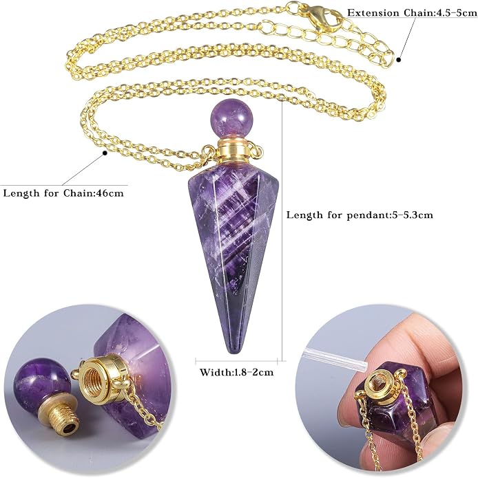 TUMBEELLUWA Crystal Perfume Bottle Necklace for Women Men | Faceted Crystal Point Necklace, Essential Oil Diffuser Vial Necklace, Openable Locket Bottle Jewelry for Daily Wear