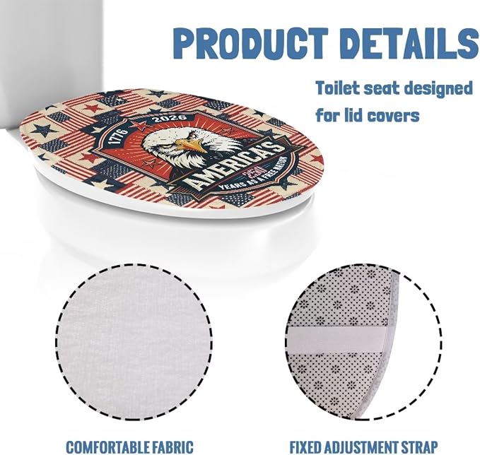 American Flag Toilet Seat Covers Elongated for Bathroom Universal Toilet Tank Cover Replacement Washable Dust Covers Universal Toilet Tank Cover Patriotic Decorations for Home,Easy to Clean