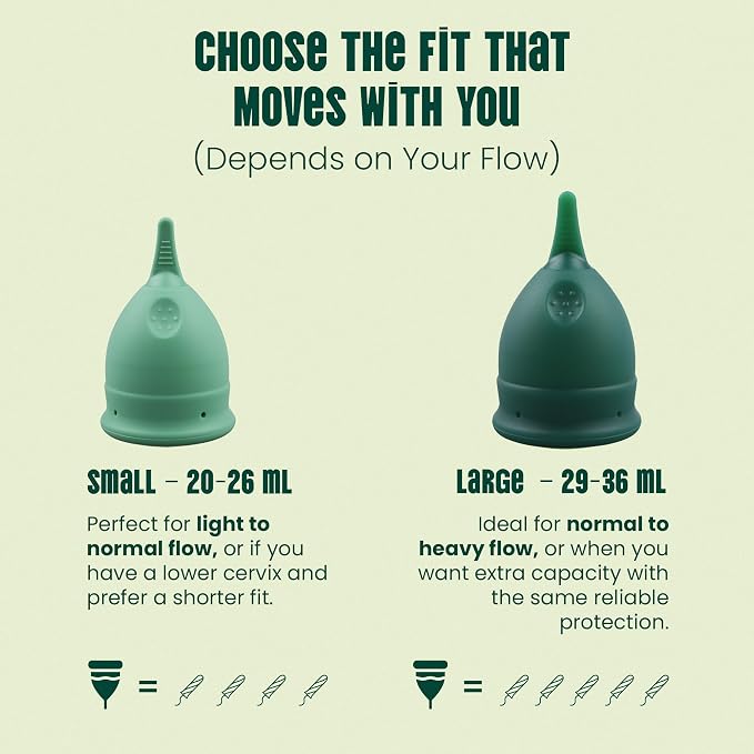 SHORDY Reusable Menstrual Cups - Small & Large Comfort Period Cups | Light & heavy flow, Soft medical grade silicone, Wear up to 12 hrs, Pads disc & tampons alternative Copa menstrual