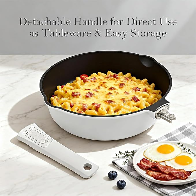 8 Inch Non Stick Frying Pan Skillet, Small Saute Pan, White | Egg Pan Non Toxic, Compatible with All Stovetops, PTFE & PFAS & PFOA Free, Oven Safe