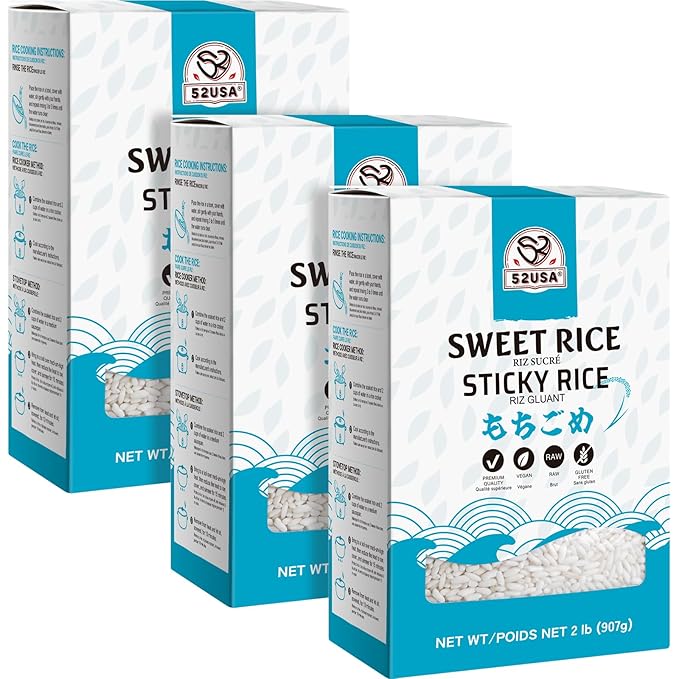 52USA Sweet Sticky Rice 2 Pound (Pack of 3), White Sticky Rice | Premium Glutinous Rice , Gluten-Free, Vegan, All Natural, Rich in Fibers and Minerals, 96 Ounce (2721g)