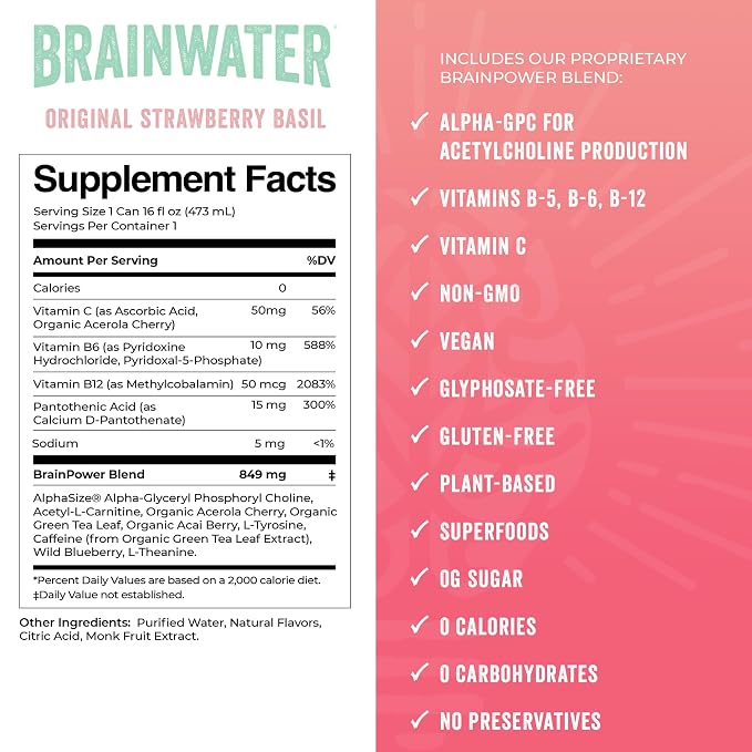 BrainJuice BrainWater Calm, Water for Clean Energy, Focus & Relaxation Support, Gluten Free, Zero Sugar Drinks with Ashwagandha, Alpha GPC, Vitamin C & B, Organic Green Tea, 8 Pack (Variety Pack)