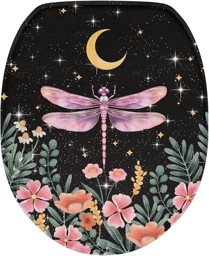 Pink Dragonfly Toilet Seat Covers for Bathroom Pink Dragonfly Toilet Seat Cushion Cover with Elastic Band Replacement for Bathroom Decor Machine Washable,Easy to Clean