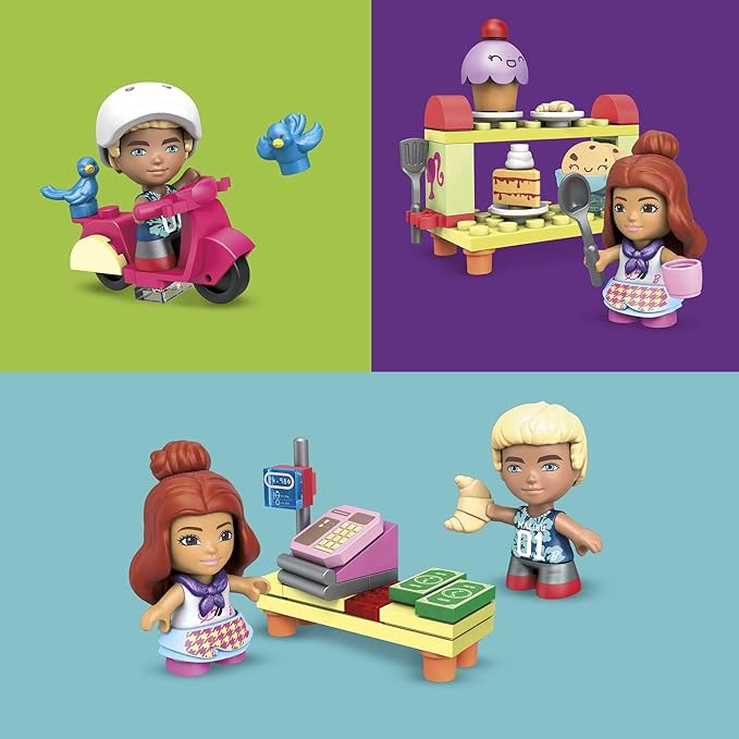 MEGA Construx Barbie Kids Building Blocks Toy Set, Bakery with 76 Pieces, 2 Micro-Dolls, Barbie Pets and Accessories, Ages 4+ Years