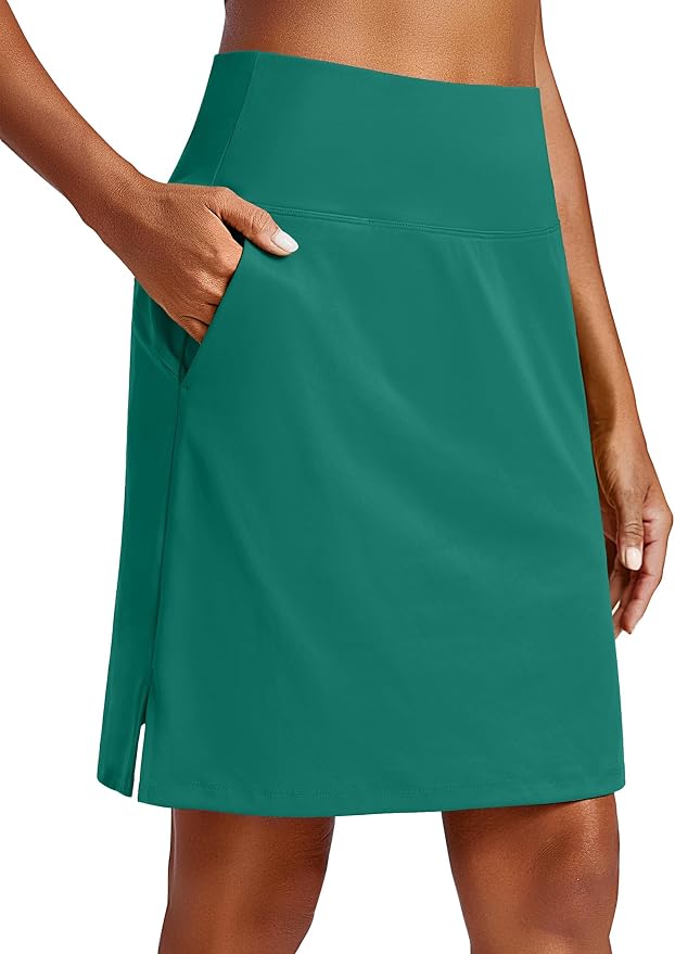 PINSPARK 20" Skorts for Woman Knee Length UPF 50+ Golf Skirts | 4 Pockets, Built-in Shorts, High Waisted, Split Hem, Silky-smooth, Moisture-wicking, for Golf Athletic Tennis Workout Casual