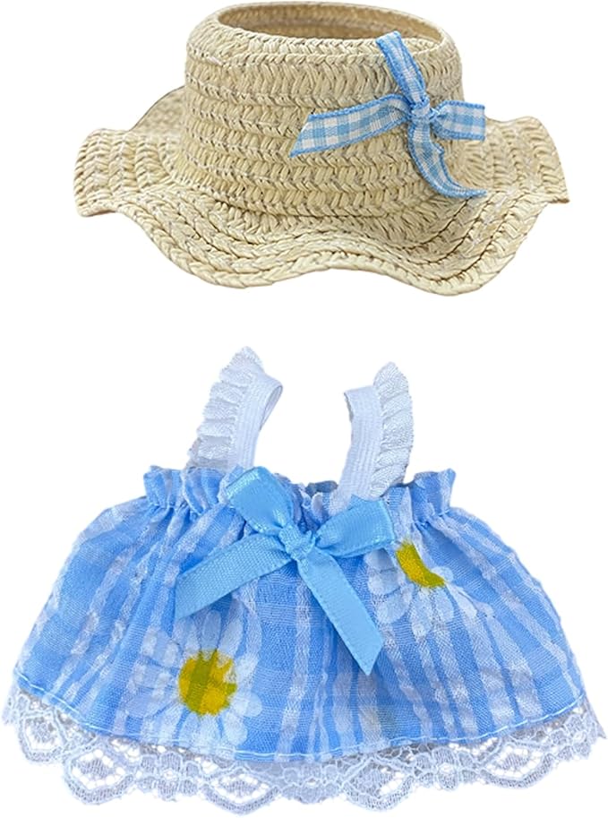6 Sets Doll Clothes for 17cm Plush Dolls, Fashion Outfit Collection with Hats & Accessories for 6.7 Inch Mini Doll (No Dolls) (Set 1)