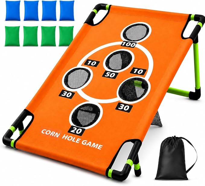 2026 Upgraded Arcade Style Cornhole Board with 8 Bean Bags|3x2 FT Regulation Corn Hole Games|15+ Multi-Games| Durable All-Weather Fabric for Outdoor Fun Camping Travel Beach Yard Backyard Lawn