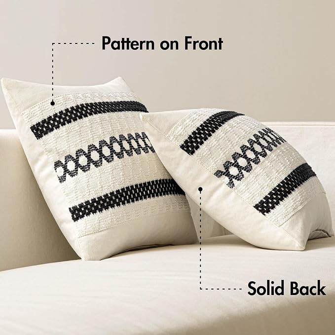 MIULEE Set of 2 Black Boho Decorative Pillow Covers 20x20 Inch | Farmhouse Couch Throw Pillows, Modern Cotton Cushion Covers, Macrame Woven Spring Home Decor for Bed Sofa Chair