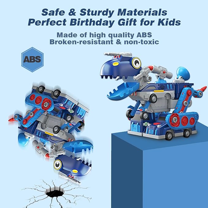 Take Apart Vehicle Magnetic Toy, 5-in-1 Tool Building Trucks Transform to Dinosaur Robot STEM Assemble Car with Storage Box, Kids Child Holiday Birthday Present for 3 4 5 6 7 8 Year Old Boys Girls