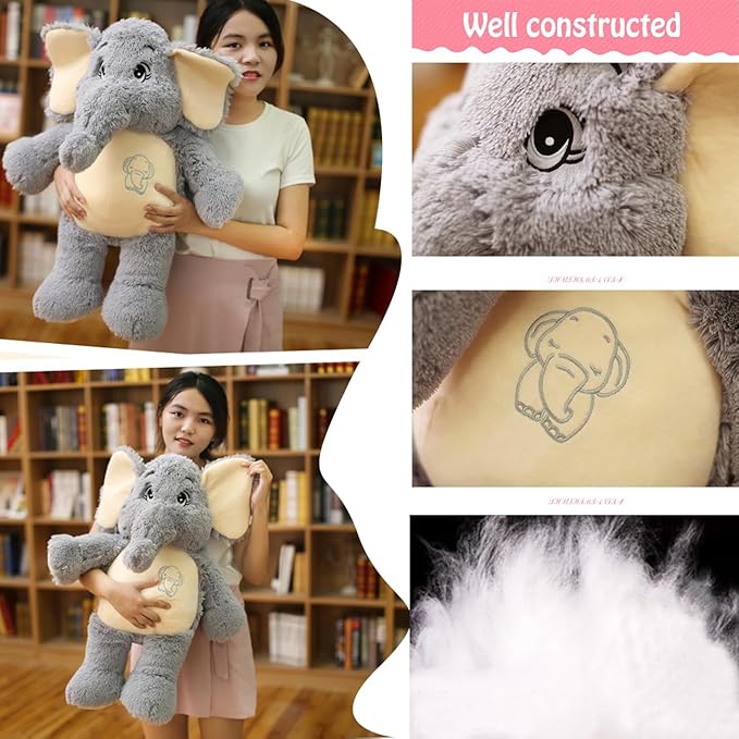 Large Soft Huggable Elephant Plush Toy, 27'' - Cute Fluffy Stuffed Elephant for Baby Girls & Boys, Gifts for Birthday, Mother's Day, Christmas