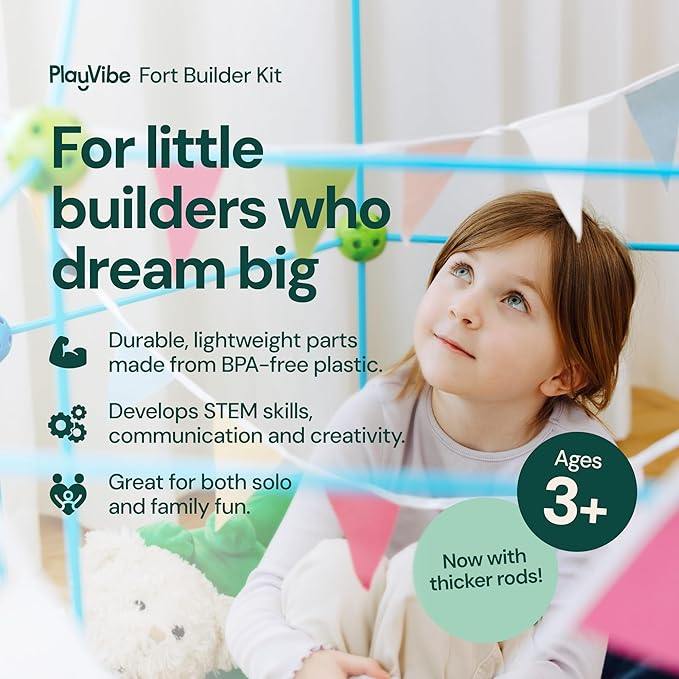 PLAYVIBE Fort Building Kit - 130 Pieces, Blue - Indoor & Outdoor Play, STEM Toy & Building Toys & Creative Forts