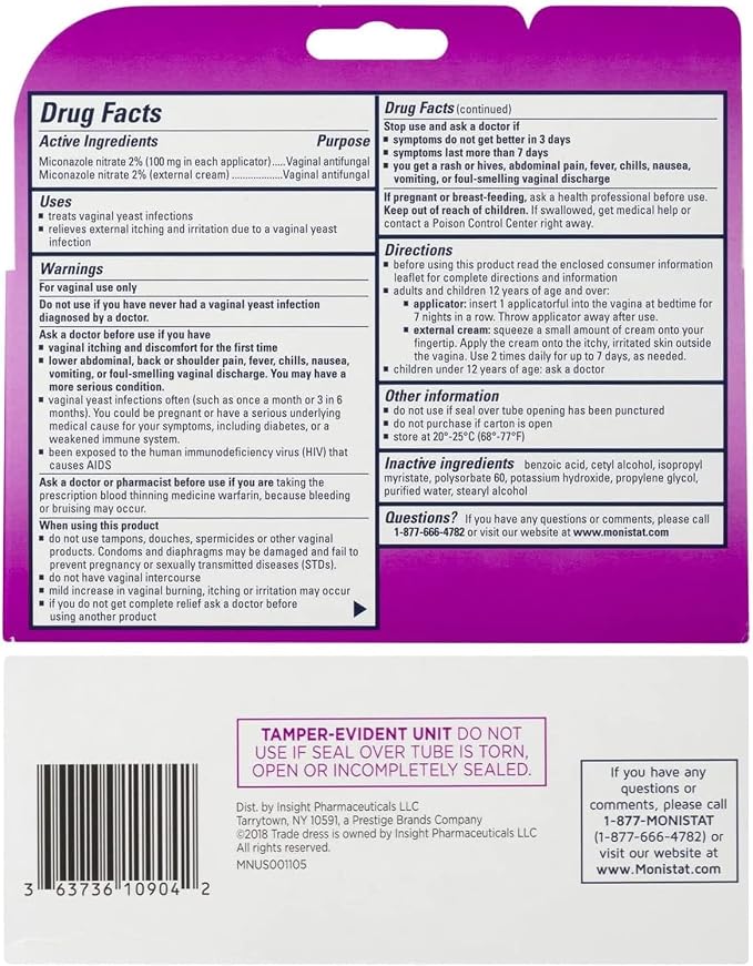 Monistat 7 Simple Feminine Cream with RX Strength, 7 Day Medicated Cream, Pack of 3