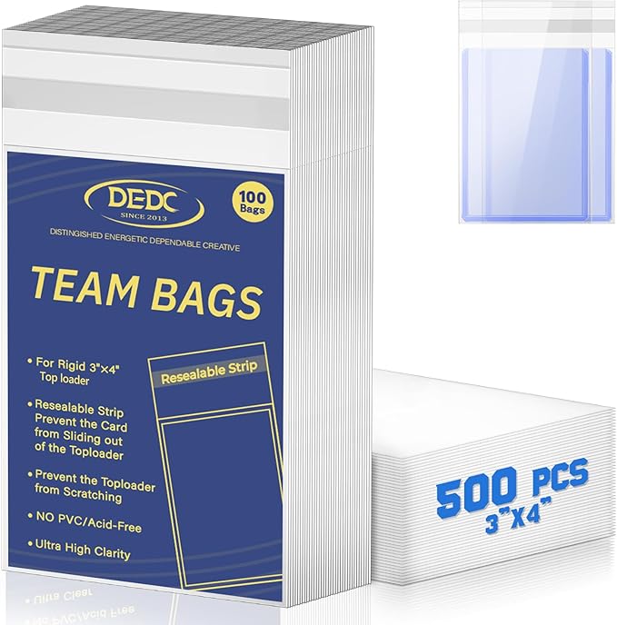 DEDC 500 Pcs Card Sleeves Team Bags for Trading Cards，Team Bag Fit 3x4 Top Loaders for Trading Card Shipping Sports Graded Card Sleeves Protector