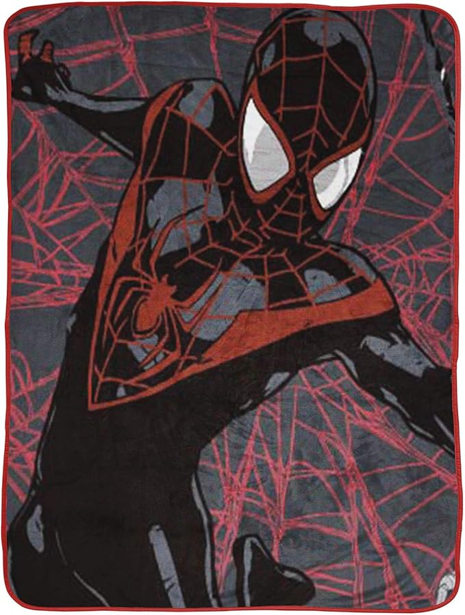 Jay Franco Plush Throw Blanket – 46" x 60" Inch Cartoon Kids Soft & Cozy Fleece Throw for Bedroom & Couch Décor, Official Licensed Product, Black - Miles Morales