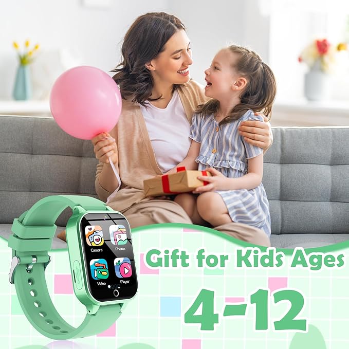 Smart Watch for Kids, with 26 Puzzle Games, Touch Screen, HD Camera, Alarm Clock, Toys for Ages 4-12 Years Old.Birthday Gift for Boys Girls (Green)