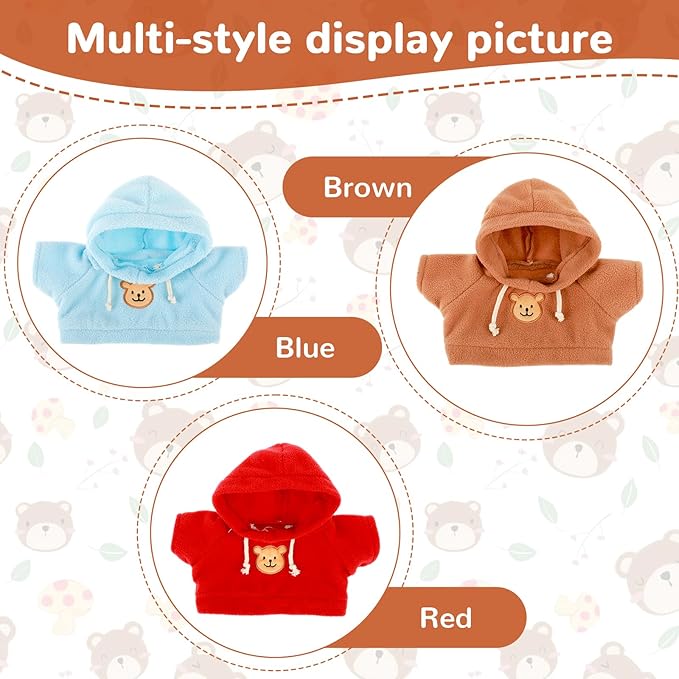 3 Pcs Build a Bear Clothes, Stuffed Animal Clothes Bear Hoodie Sweater Cute Tiny Clothes Fit Most 12-16 Inch Bears Make Your Own Plush Bears Outfits Accessories (red, blue, brown)