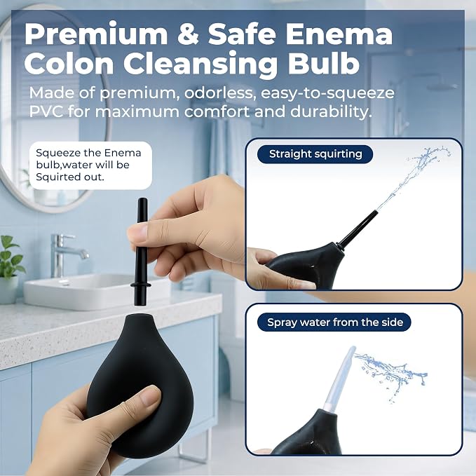 TopQuaFocus 8oz Enema Kit - Vaginal Douche Anal Cleaner Home for Men&Women | Premium Coffee Enema Bulb for Colon Cleaning（Black）