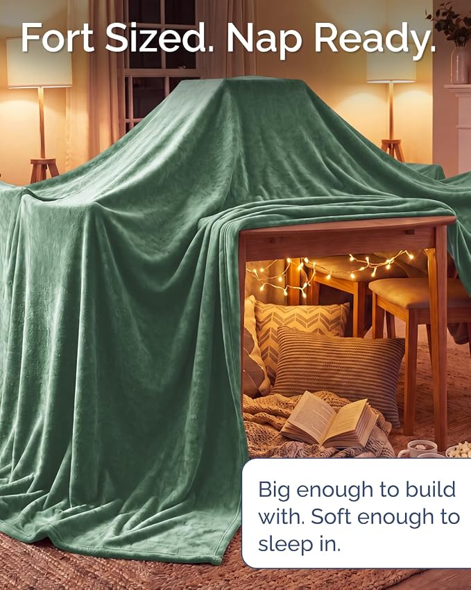 Ultra Soft Fleece Blanket Oversized King Size - Flannel Fleece Luxury Blanket - Lightweight for Couch Bed Chair - Thick, Warm and Breathable - All Season Cozy, Sage Green