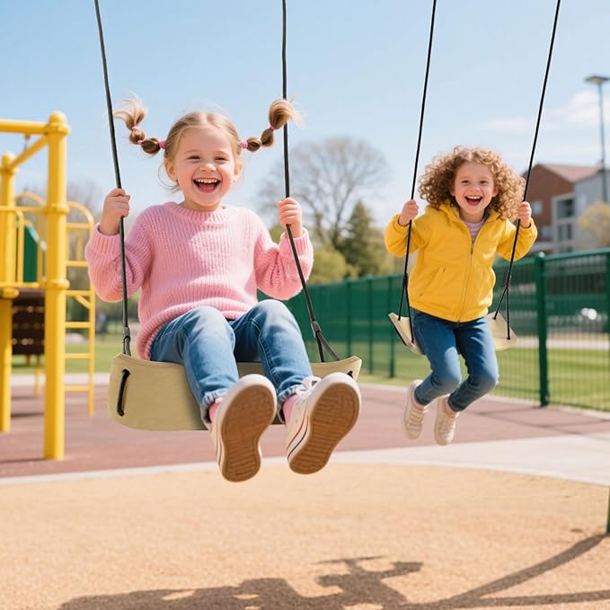 PELLOR Birch Wood Tree Swing - 330lbs Load, 20.8"x7.8" Swing Seat for Adults&Kids, 59-86" Adjustable Nylon Rope, Indoor/Balcony Outdoor Swing for Parent-Child Interaction