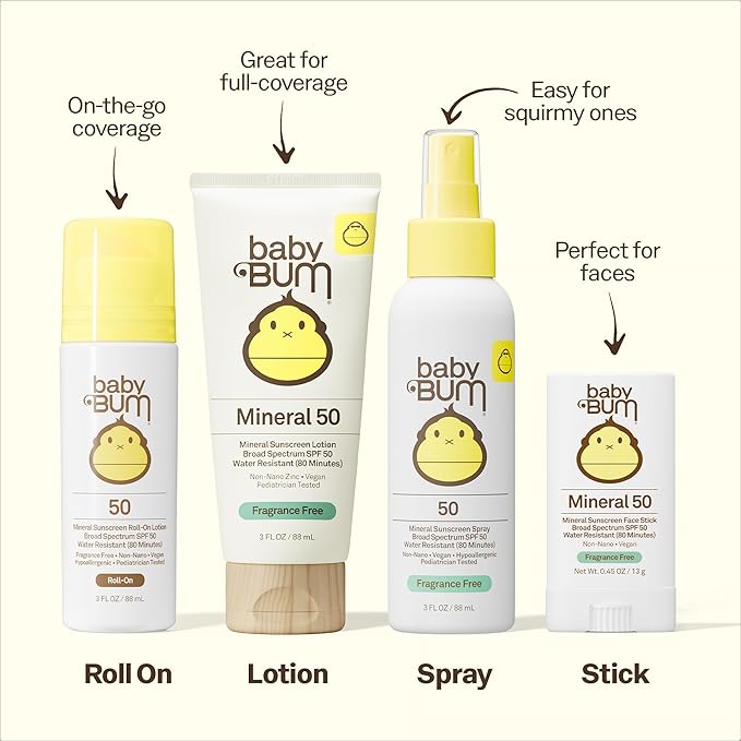 Sun Bum Baby Bum Mineral SPF 50 Sunscreen Stick - Hawaii 104 Act Compliant (Without Octinoxate & Oxybenzone) - UVA/UVB Face and Body Protection - Unscented for Sensitive Skin - Travel Size - 0.45 Oz