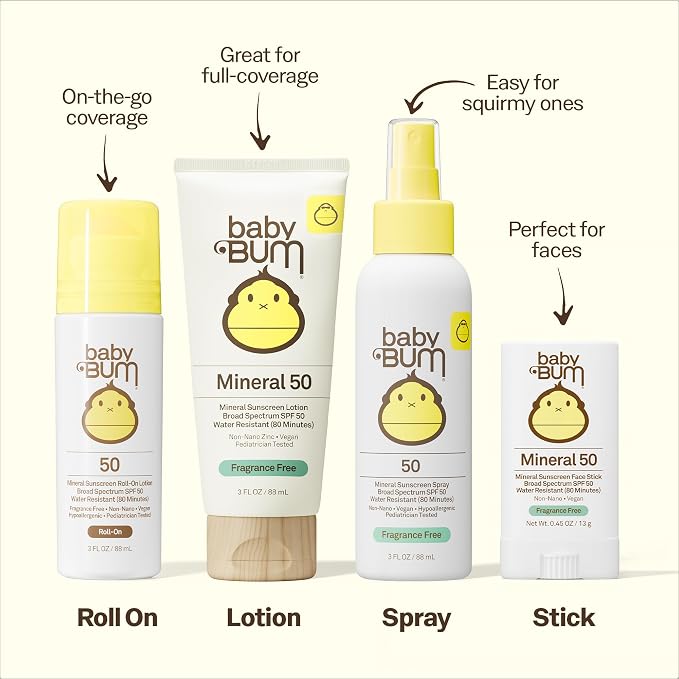 Baby Bum SPF 50 Sunscreen Spray - Mineral UVA/UVB Face and Body Protection for Sensitive Skin - Fragrance Free - Travel Size - 3 oz