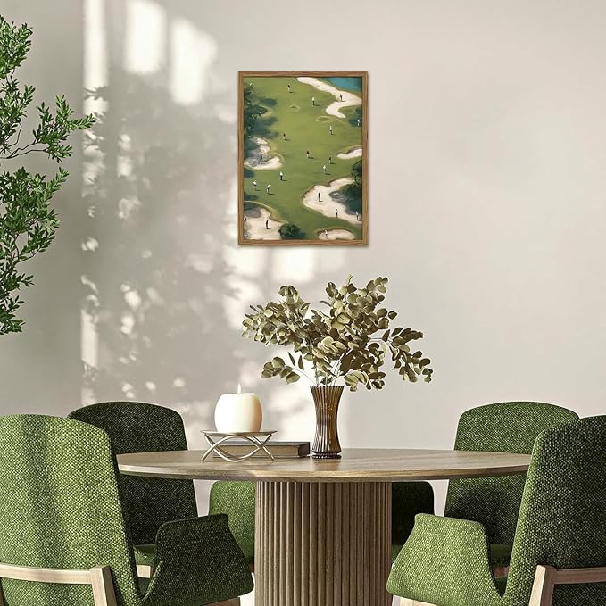 Vintage Golf Wall Art, Golf Course Wall Decor Painting Mid Century Sports Poster Canvas Prints Picture Living Room Office Man Cave 12x16 inch Wood Framed
