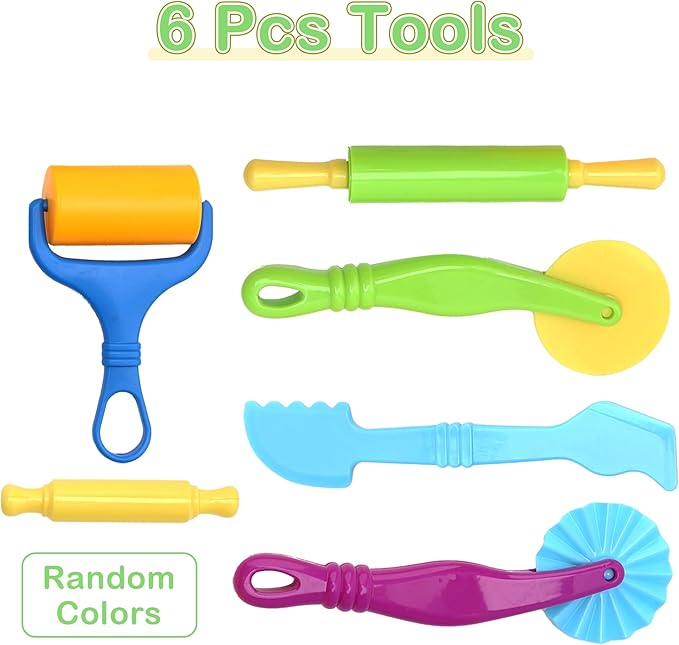 Dough Tools Set for Kids Ages 2-4, 25pc Creative Play Accessories with Molds and Cutters, Non-Toxic Modeling Clay Toys for Toddlers Sensory Activities