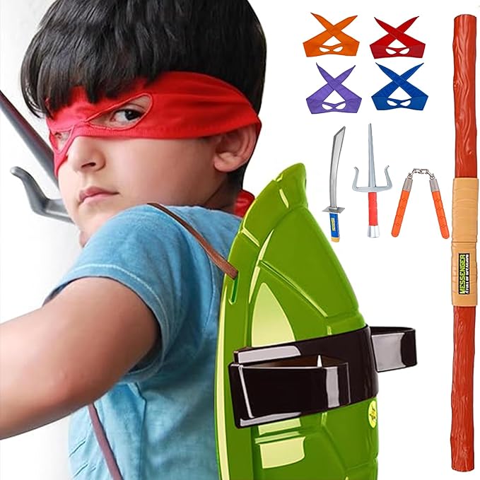 Turtle Shell Superhero Cosplay Costume Props Backpack Eye Mask Boys and Girls Toys for Birthday Party Carnival Halloween Christmas Gifts