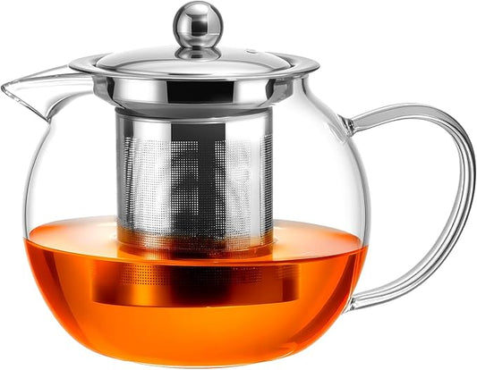 Baalaka Glass Teapot Stovetop 22 OZ/650ml, Tea pot with Removable 18/8 Stainless Steel Infuser, Borosilicate Clear Tea Kettle, Teapot Blooming and Loose Leaf Tea Maker Tea Brewer for Camping, Travel