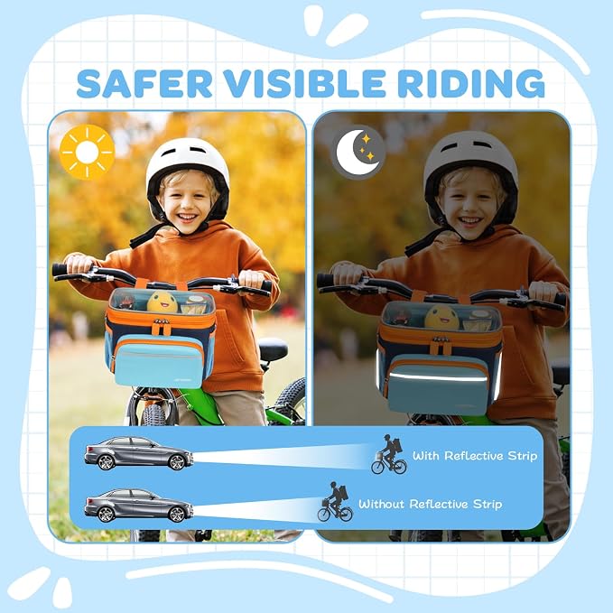 Kids Bike Basket, Front Frame Handlebar Bag for Toddler Scooter Tricycle Bicycle, Cute Small Fabric Bicycle Basket for Boys & Girls,