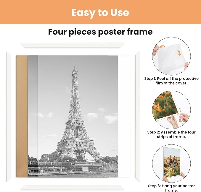 upsimples 18x24 Poster Frame, Easy Slide-In Assembly, White, 3 Pack | Gallery Wall 18 x 24 Picture Frames Set for Family, Wedding, Christmas, Easy to Change Photos
