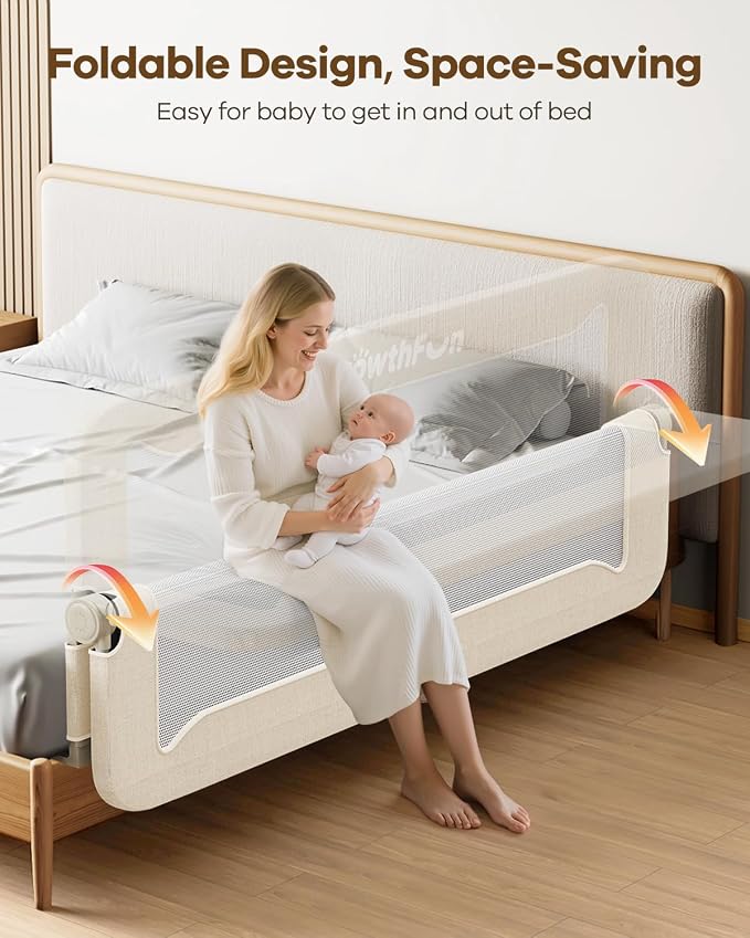 Foldable Bed Rail for Toddlers, 71in Reinforced Carbon Steel Frame&Connectors, Breathable Cationic Fabric, Safety Toddler Bed Rails for Queen, King, Twin, Full, No-Tool Setup.