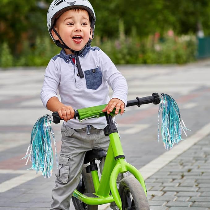 PLATT Kid's Bicycle Handlebar Streamers Colorful Ribbons Tassel for Girls Boys Bicycle Handlebar Scooter Handgrip (1Pair) (shiny blue)