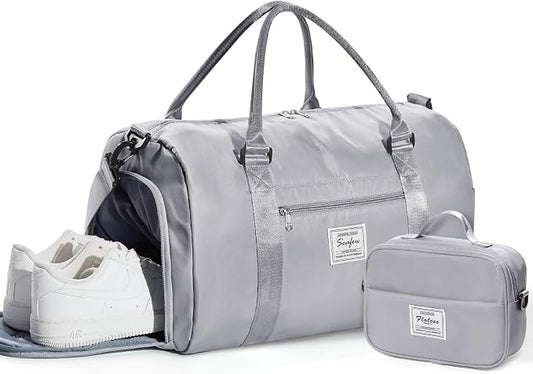 Gym Bag Womens Mens with Shoes Compartment and Wet Pocket Travel Duffel Bags for Women for Plane Sport Gym Tote Bags with Toiletry Bag Waterproof Weekend Overnight Carry on Bag Hospital Holdalls