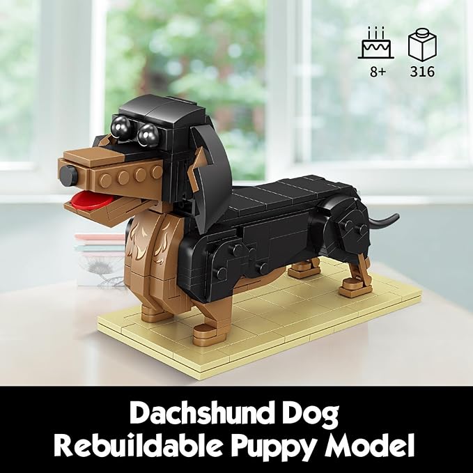 KAZI Dachshund Dog Building Toy Set,Adorable Dogs Figures for Girls Age 8-12,Gift Idea for Dog Lovers,Puppy Model for Kids Who Love Animals,Party Favors