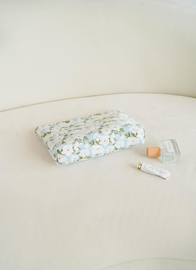 The Summer Swan Large Aesthetic Makeup Bag | Floral Makeup Bag | Mid-Day Clutch | Period Kit Bag | Hygiene Bag | Skincare Bag (White Jasmine)