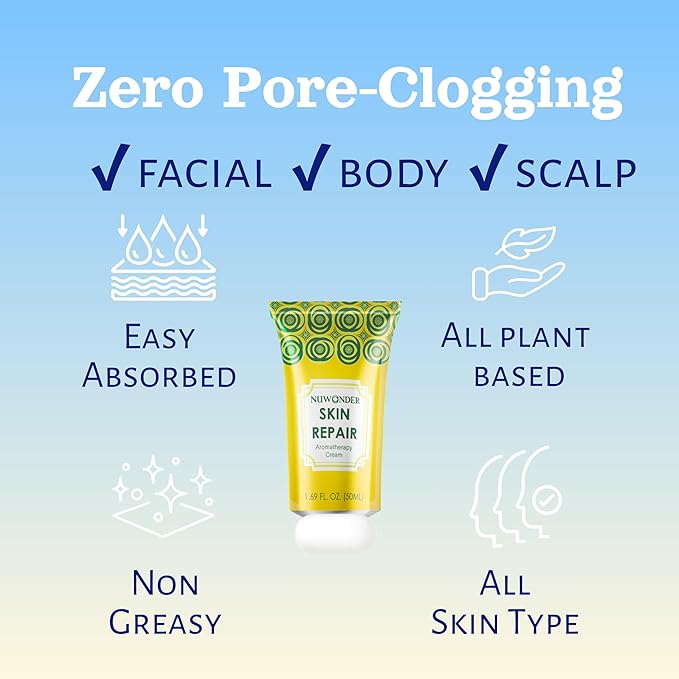 Natural SKIN REPAIR. Clinically tested Aromatherapy. Powerful Essential Oil. Eczema, Dermatitis, Diaper rash, and Sensitive skin. For all skin types. Hypoallergenic, Vegan, Paraben Free. 50ML TUBE