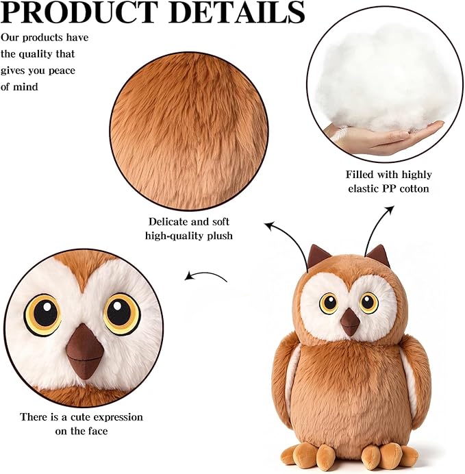 Brown Owl Stuffed Animal – Cute Brown owl Plush Toy for Kids & Adults – Birthday Surprise Present & Room Decor –A Cuddly Companion for Everyday hugs and Bedtime