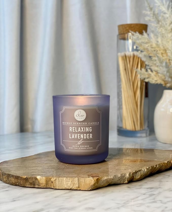 DW Home Relaxing Lavender Scented Candle for Home, 12 oz, Wooden Wick Candle Jar, Up to 40H Burn Time, Luxury Scented Candle for Relaxation, Gifting, Home Décor