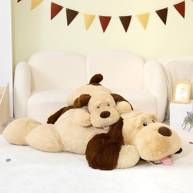 MaoGoLan 51" Giant Dog Plush, Life Size Large Stuffed Animal Dog, Fluffy and Cuddly Stuffed Puppy Stuffed Animal Throw Pillow Toy Birthday for Girls Kids