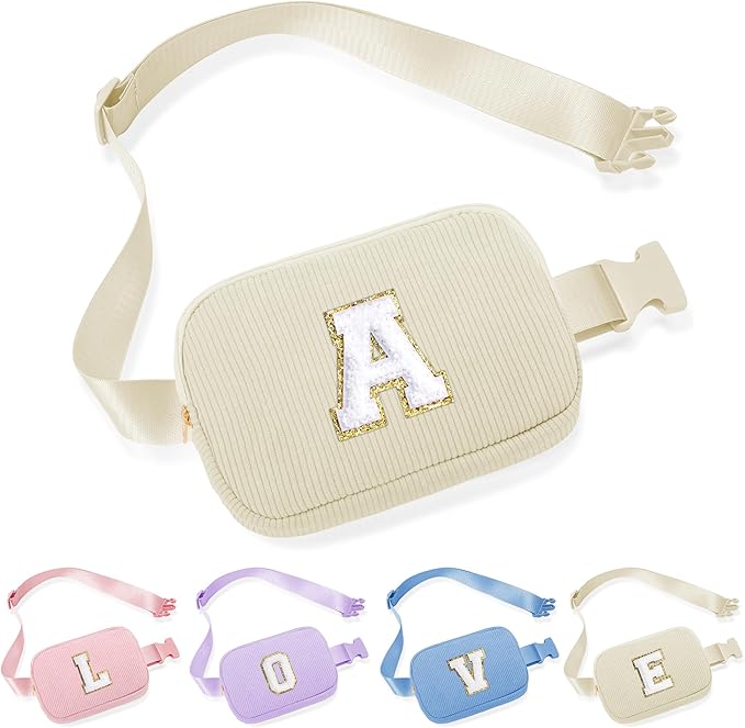 YOOLIFE Gifts for Kids Teen Girls- Initial Fanny Packs Year Old Girls Birthday Gifts for Daughter Sister Friends Girlfriend, White Initial Crossbody Bag Fanny Pack Belt Bag Gift Teens Girls(White A)