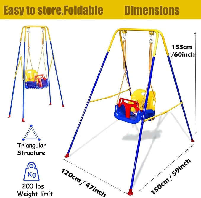 2 in 1 Toddler Swing ＆ Jumper with Frame, Outdoor, Indoor, Baby Swing with Safety Belt for Indoor and Outdoor Use, Foldable Metal Stand & Clear Instructions, Easy to Assemble
