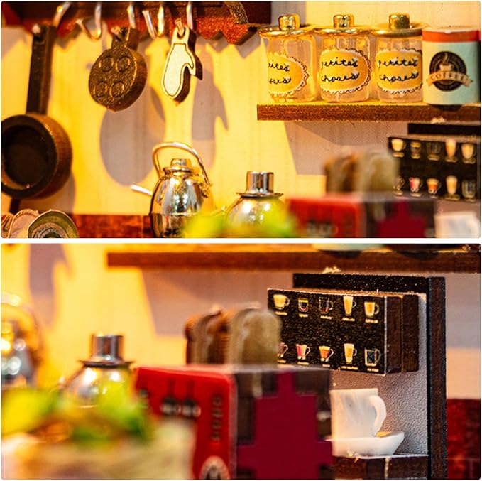Foyucool DIY Miniature House Kit, Dollhouse Kit with LED Light, Mini House Building Kits for for Adult to Building, Christmas Home Decorations Gifts for Family and Friends, Kitchen